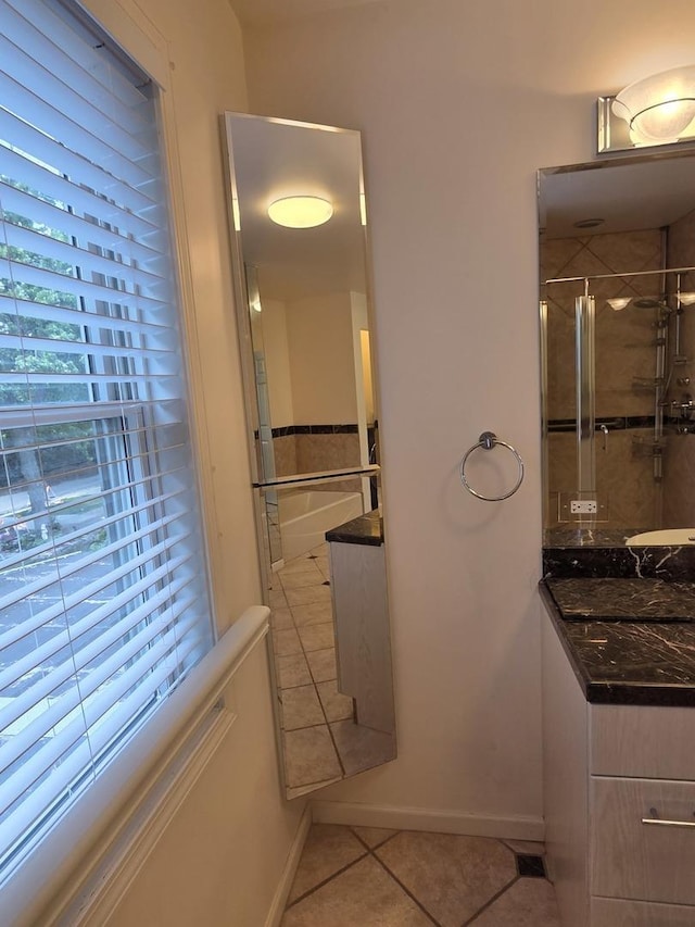 806 Lawler Ave, Wilmette, IL 60091 - full bath with tile patterned floors, vanity, and a shower with shower door