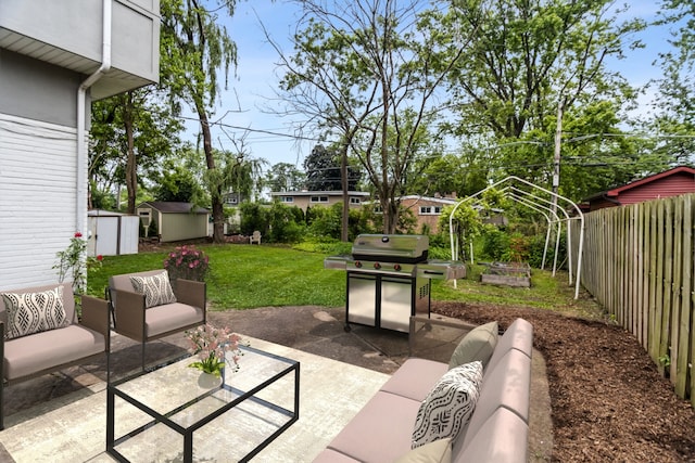 806 Lawler Ave, Wilmette, IL 60091 - view of patio / terrace featuring grilling area, an outdoor hangout area, and a storage shed