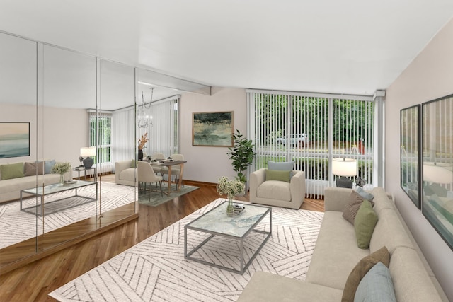 806 Lawler Ave, Wilmette, IL 60091 - living room with wood finished floors, a chandelier, and lofted ceiling