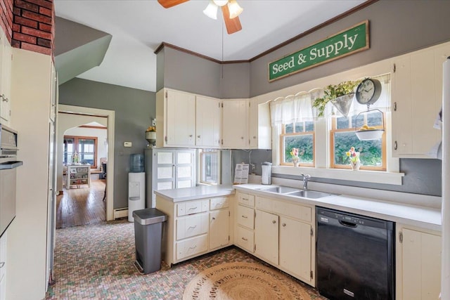 879 2300th Ave, Chestnut, IL 62518 - kitchen featuring dishwasher, a ceiling fan, light countertops, and a peninsula