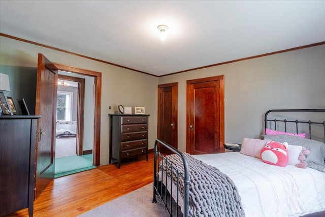879 2300th Ave, Chestnut, IL 62518 - bedroom featuring light wood-style floors, crown molding, and multiple closets