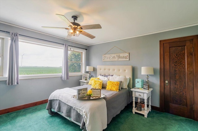 879 2300th Ave, Chestnut, IL 62518 - bedroom featuring carpet, crown molding, and ceiling fan