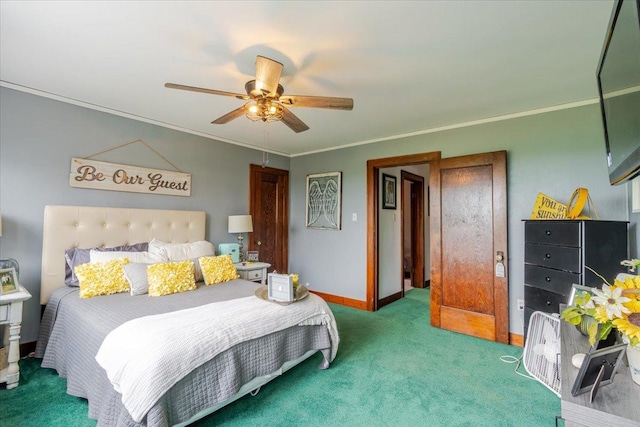 879 2300th Ave, Chestnut, IL 62518 - bedroom featuring carpet, crown molding, and a ceiling fan