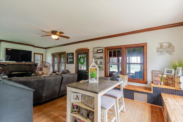 879 2300th Ave, Chestnut, IL 62518 - kitchen with wood finished floors, ceiling fan, plenty of natural light, and ornamental molding