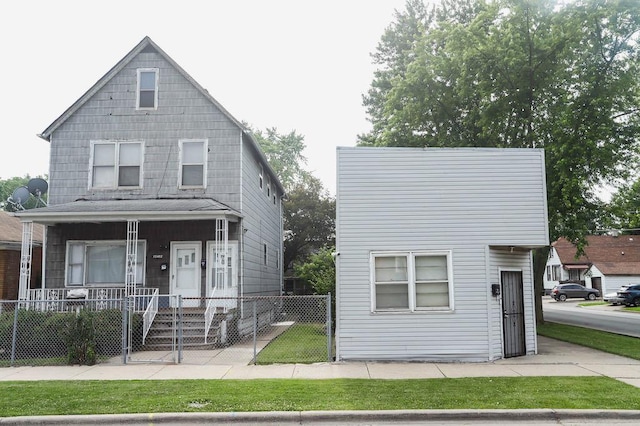 12400-02 S Green St, Calumet Park, IL 60827 - view of front of home featuring a porch, a fenced front yard, and a gate