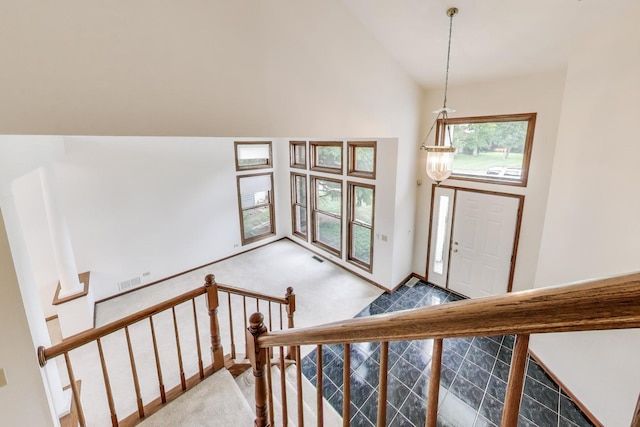 705 Wood Creek Dr, Antioch, IL 60002 - entrance foyer with carpet and high vaulted ceiling