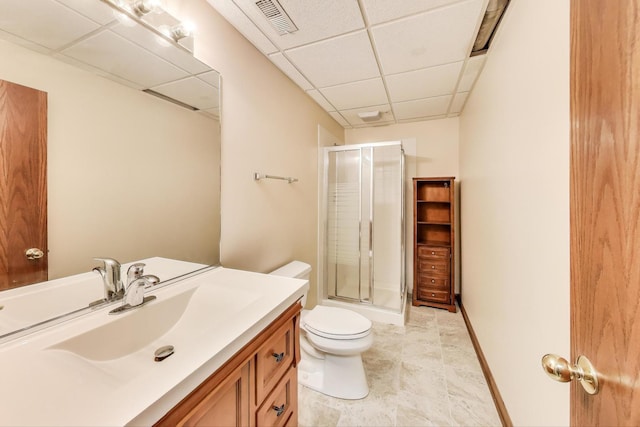 705 Wood Creek Dr, Antioch, IL 60002 - bathroom featuring a stall shower, vanity, and a drop ceiling