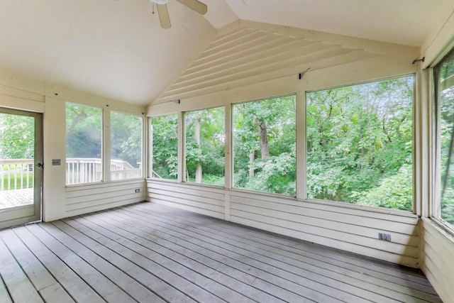 705 Wood Creek Dr, Antioch, IL 60002 - unfurnished sunroom with vaulted ceiling, ceiling fan, and plenty of natural light