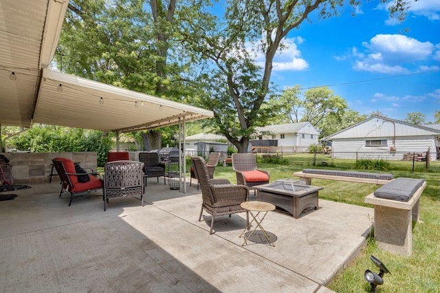 337 E Clark St, Glenwood, IL 60425 - fenced backyard with a fire pit and a patio
