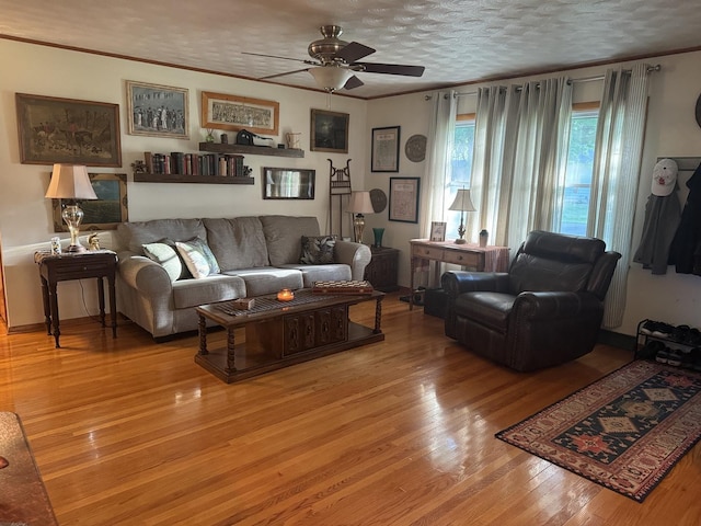 1202 E Van Buren St, Clinton, IL 61727 - living room featuring ceiling fan, light wood finished floors, and ornamental molding