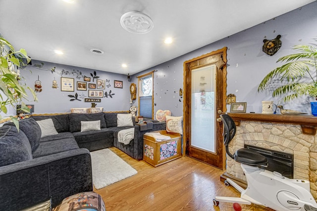 5848 W 89th St, Oak Lawn, IL 60453 - living room with wood finished floors, a fireplace, and recessed lighting