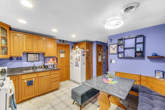 5848 W 89th St, Oak Lawn, IL 60453 - kitchen with white appliances, glass insert cabinets, and recessed lighting