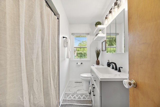 1110 N Main St, Normal, IL 61761 - full bathroom featuring marble finish flooring, vanity, and a shower with curtain
