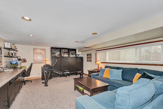 4839 Lamb Dr, Oak Lawn, IL 60453 - living area with light carpet, recessed lighting, and a desk