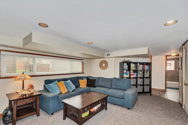 4839 Lamb Dr, Oak Lawn, IL 60453 - living area with light colored carpet, recessed lighting, and light tile patterned floors