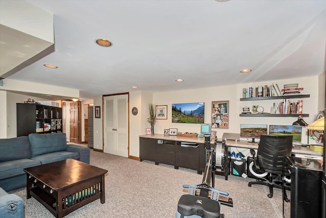 4839 Lamb Dr, Oak Lawn, IL 60453 - living room with an office area, carpet flooring, and recessed lighting
