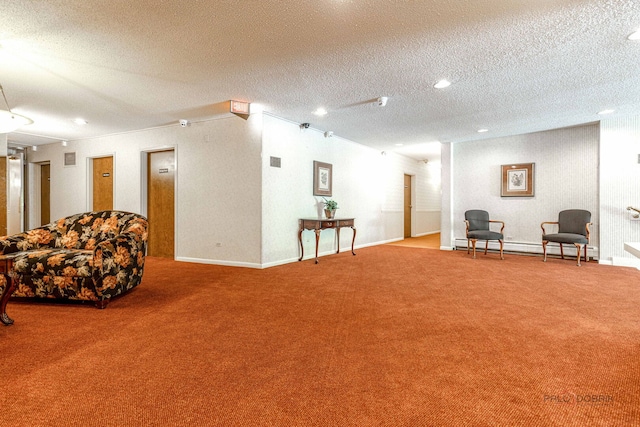 945 E Kenilworth Ave Unit 120, Palatine, IL 60074 - living area featuring a baseboard radiator, carpet, a textured ceiling, and recessed lighting