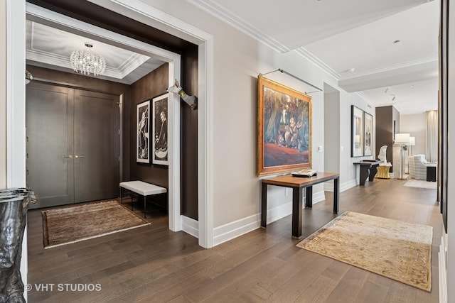 435 N Michigan Ave Unit 1203, Chicago, IL 60611 - entryway featuring hardwood / wood-style floors, crown molding, and a chandelier