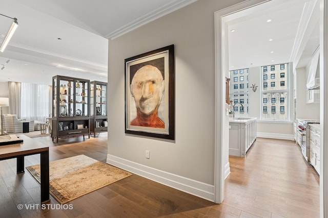435 N Michigan Ave Unit 1203, Chicago, IL 60611 - corridor with hardwood / wood-style floors, crown molding, plenty of natural light, and recessed lighting