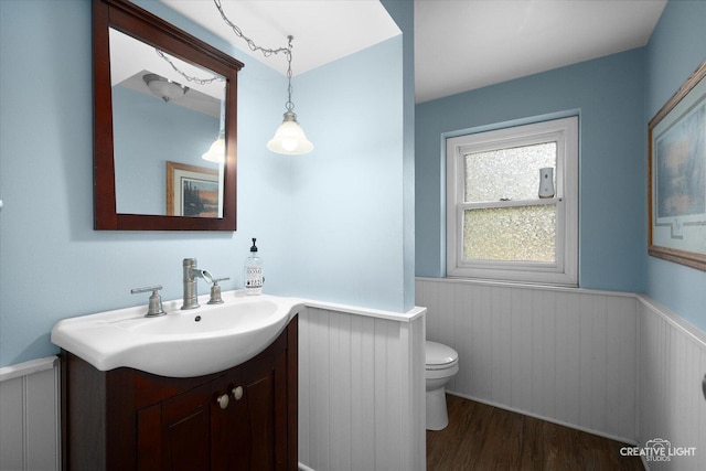 1920 Heather Ln, Joliet, IL 60431 - bathroom featuring wainscoting, vanity, and wood finished floors