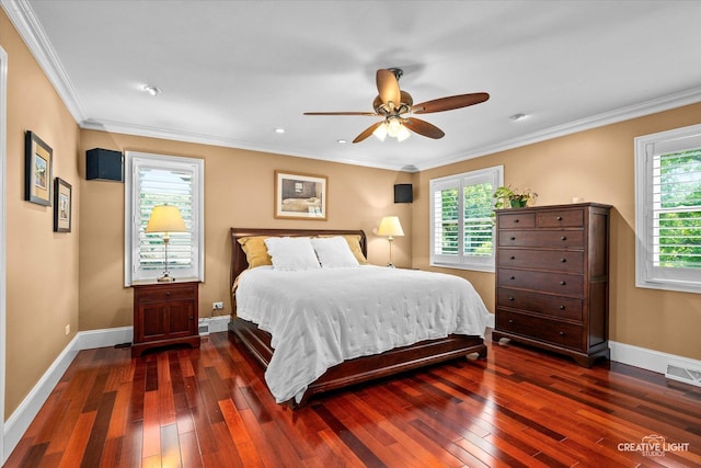6382 Twin Oaks Ln, Lisle, IL 60532 - bedroom with wood-type flooring, crown molding, ceiling fan, and recessed lighting