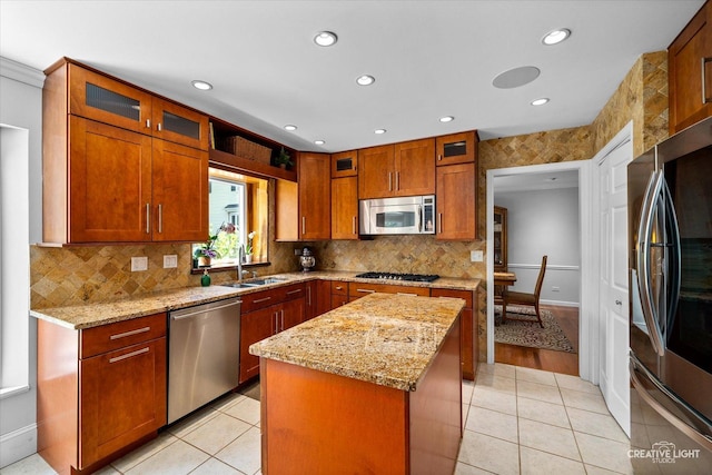 6382 Twin Oaks Ln, Lisle, IL 60532 - kitchen featuring appliances with stainless steel finishes, light tile patterned flooring, recessed lighting, and light stone countertops