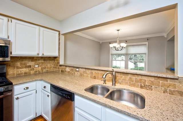 2015 N Silver Lake Rd Unit 1, Arlington Heights, IL 60004 - kitchen with appliances with stainless steel finishes, backsplash, a chandelier, white cabinetry, and light stone countertops