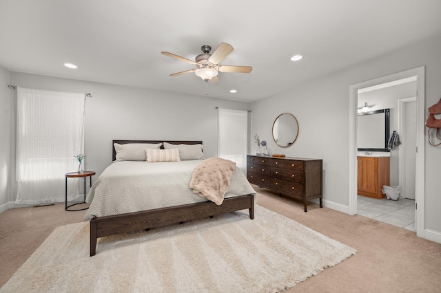 1826 Joseph Sixbury St, Sycamore, IL 60178 - bedroom with light colored carpet, recessed lighting, connected bathroom, and a ceiling fan
