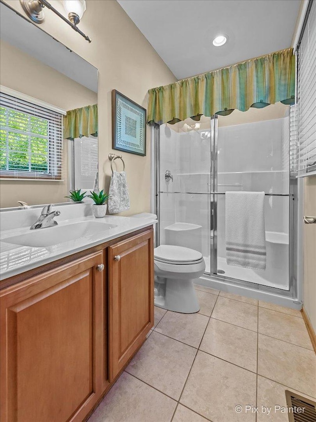 3720 Cypress Dr, Spring Grove, IL 60081 - full bathroom featuring vanity, tile patterned floors, and a shower stall