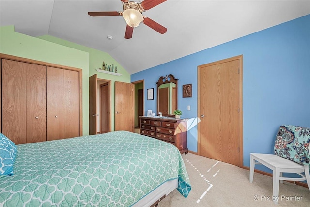 3720 Cypress Dr, Spring Grove, IL 60081 - bedroom with vaulted ceiling, light colored carpet, a closet, and ceiling fan