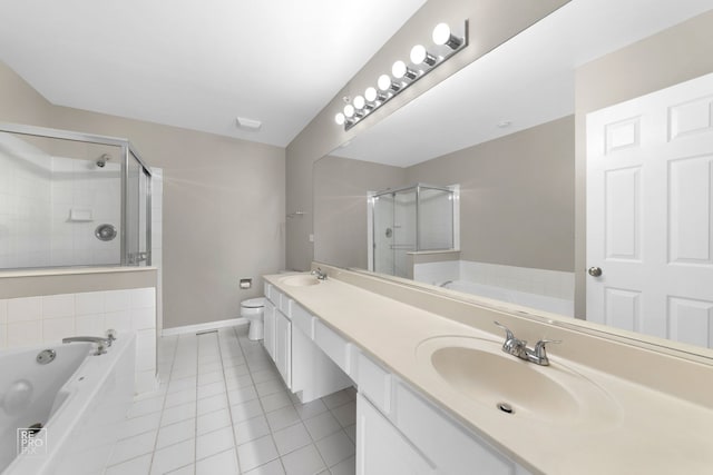 2673 N Greenwood Ave, Arlington Heights, IL 60004 - full bath featuring a bath, tile patterned flooring, a stall shower, and double vanity