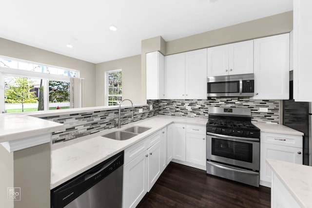 2673 N Greenwood Ave, Arlington Heights, IL 60004 - kitchen featuring stainless steel appliances, dark wood finished floors, decorative backsplash, white cabinetry, and recessed lighting