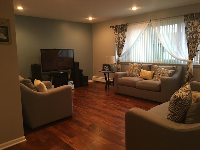 1919 S Wolf Rd Unit 418, Hillside, IL 60162 - living room with a baseboard heating unit, wood finished floors, and recessed lighting