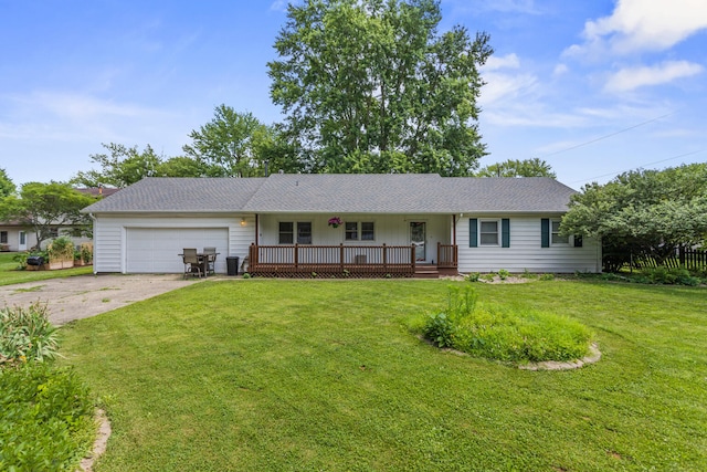103 Taylor Ct, Catlin, IL 61817 - ranch-style home featuring a garage, driveway, a front lawn, covered porch, and a shingled roof