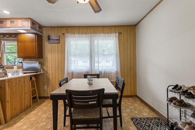 103 Taylor Ct, Catlin, IL 61817 - dining room with ceiling fan and wood walls