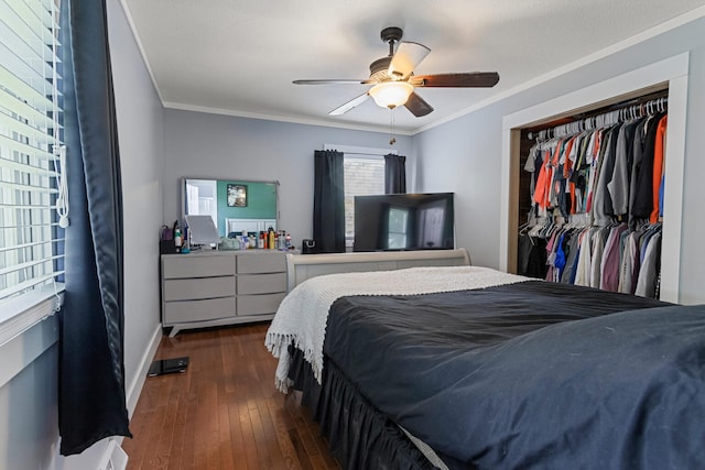 103 Taylor Ct, Catlin, IL 61817 - bedroom with wood-type flooring, crown molding, a closet, and ceiling fan
