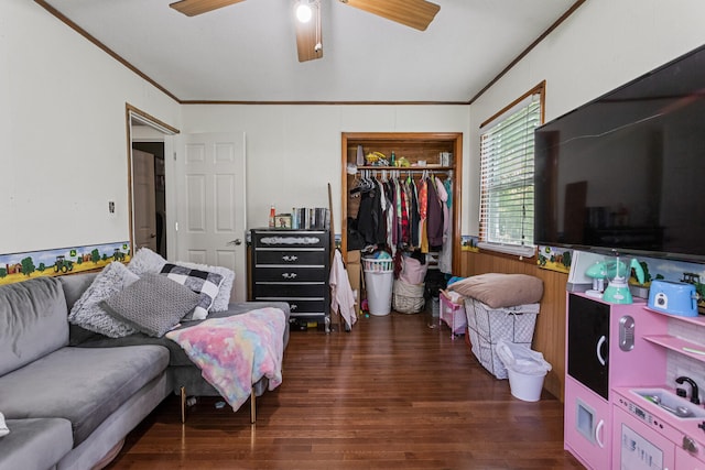 103 Taylor Ct, Catlin, IL 61817 - bedroom with ornamental molding, a closet, wood finished floors, and a ceiling fan