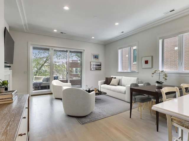 2745 N Greenview Ave Unit 2, Chicago, IL 60614 - living room with light wood-style flooring, recessed lighting, and ornamental molding