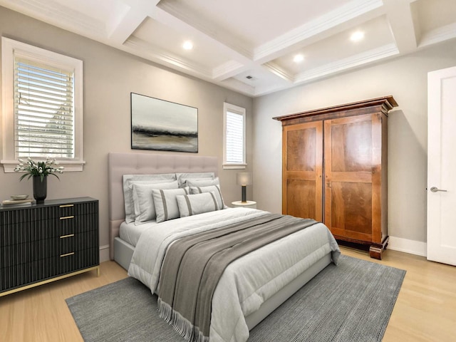 2745 N Greenview Ave Unit 2, Chicago, IL 60614 - bedroom featuring coffered ceiling, light wood-type flooring, beamed ceiling, and recessed lighting