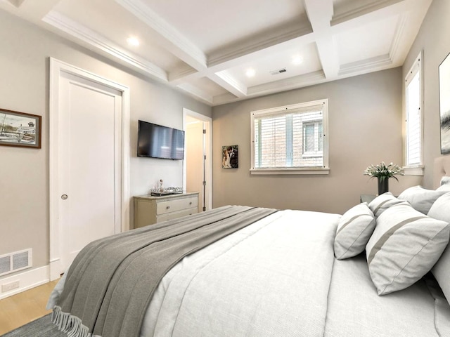2745 N Greenview Ave Unit 2, Chicago, IL 60614 - bedroom with coffered ceiling, beam ceiling, wood finished floors, and recessed lighting