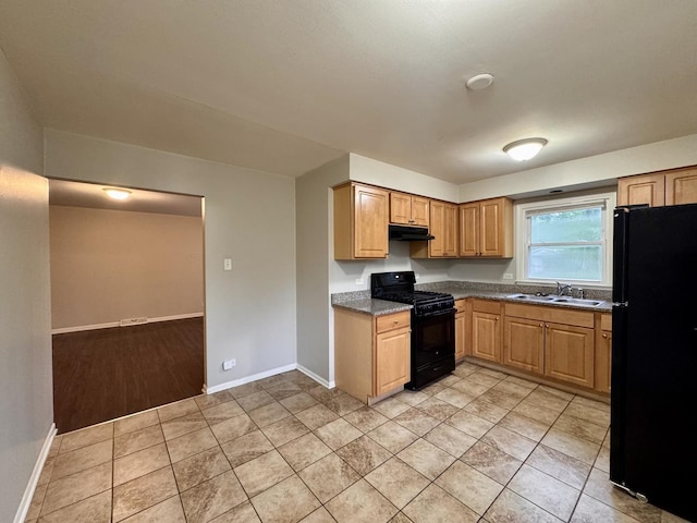 3732 153rd St, Midlothian, IL 60445 - kitchen featuring black appliances, under cabinet range hood, and dark countertops