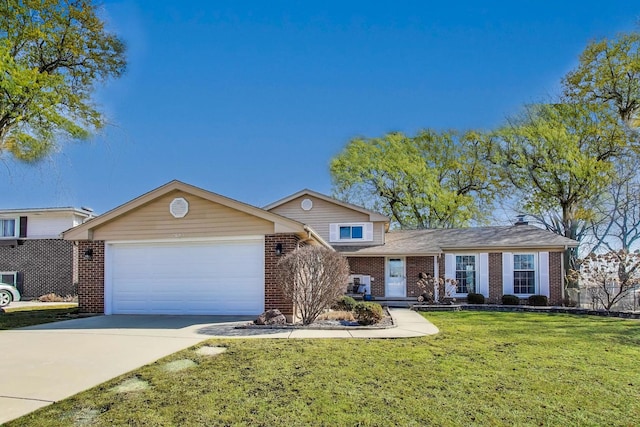 2023 N Shenandoah Dr, Arlington Heights, IL 60004 - split level home featuring brick siding, a garage, a front yard, and driveway
