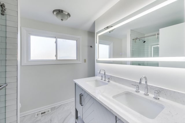 2023 N Shenandoah Dr, Arlington Heights, IL 60004 - full bathroom featuring a tile shower and double vanity