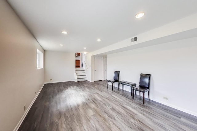 2023 N Shenandoah Dr, Arlington Heights, IL 60004 - basement with wood finished floors, stairs, and recessed lighting