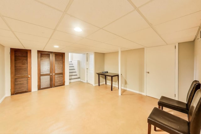 2023 N Shenandoah Dr, Arlington Heights, IL 60004 - living area with a drop ceiling, concrete floors, and recessed lighting