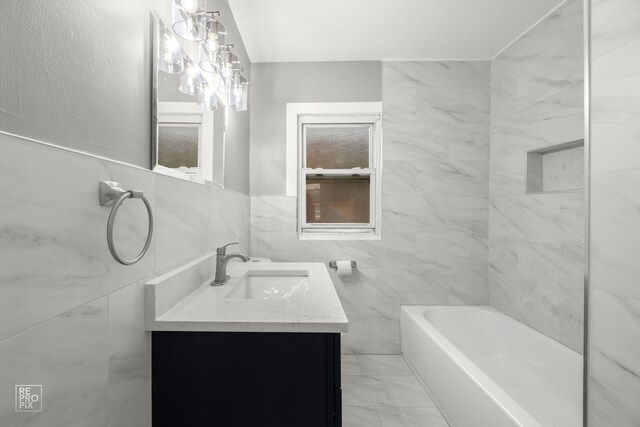 6158 S Austin Ave, Chicago, IL 60638 - full bath with tile walls, vanity, and  shower combination