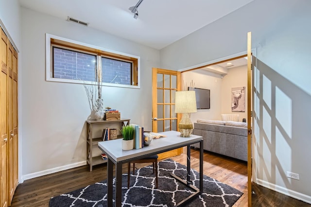 1622 W Ontario St Unit 1E, Chicago, IL 60622 - office with dark wood-style flooring and rail lighting