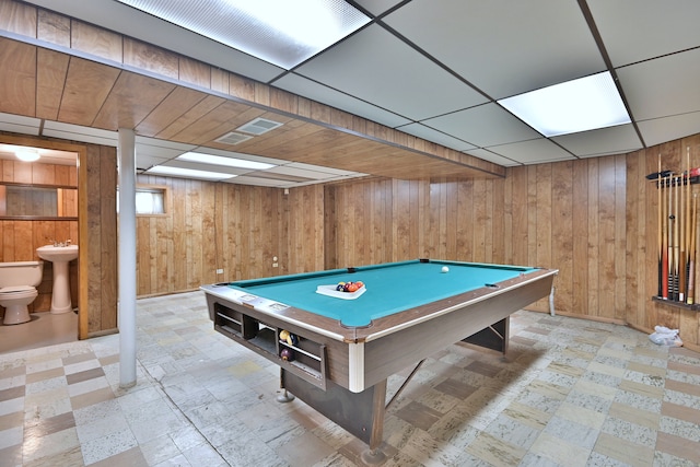 5010 N Merrimac Ave, Chicago, IL 60630 - playroom featuring light floors, pool table, wood walls, and a drop ceiling