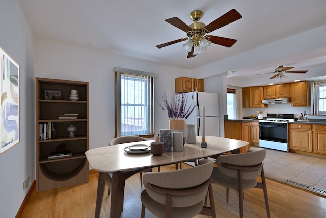5010 N Merrimac Ave, Chicago, IL 60630 - dining space featuring light wood-type flooring and a ceiling fan
