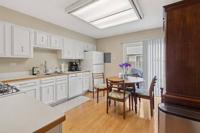 738 Colorado Ct, Carol Stream, IL 60188 - kitchen featuring white appliances, light wood-style floors, light countertops, and white cabinets